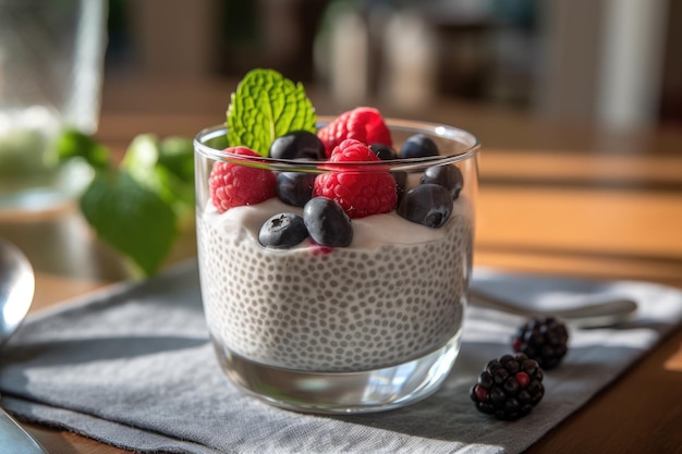 pudding aux graines de chia dans la table de cuisine publicité professionnelle photographie alimentaire