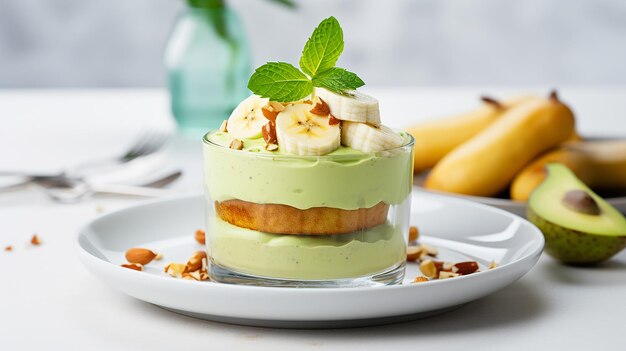 Pudding à l'avocat et à la banane sur une assiette