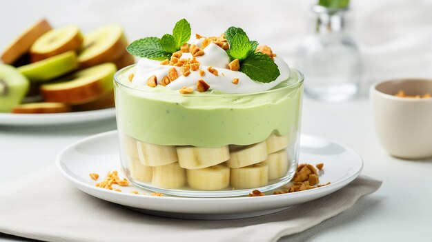 Pudding à l'avocat et à la banane sur une assiette