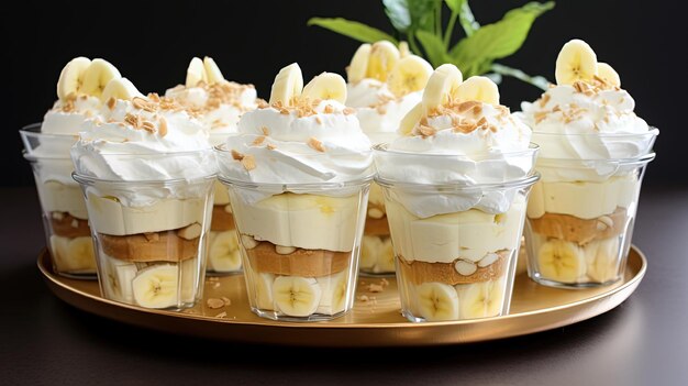 Un pudding à la banane avec des tasses de vanille.