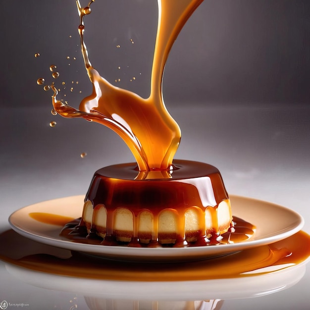 Photo pudding à la crème caramélisée avec sauce