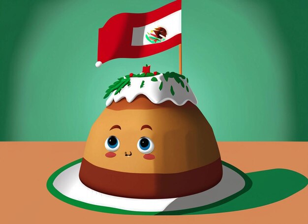 Pudding de dessins animés avec drapeau mexicain