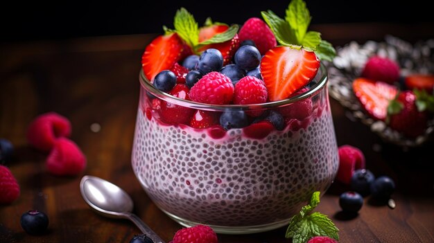 Pudding de graines de chia avec des baies fraîches