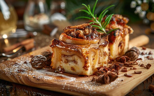 Une pudding de pain sur le fond traditionnel photo de publicité professionnelle de nourriture ai générée