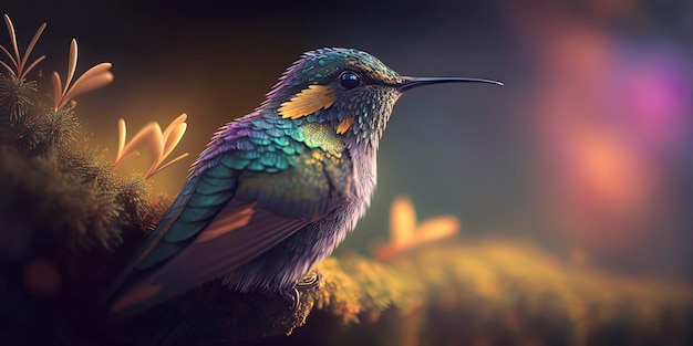 La puissance et la beauté de la nature capturées dans une superbe photographie d'un colibri concentré au milieu des reflets de lumière naturelle et du bokeh Un véritable chef-d'œuvre de la photographie animalière Généré par l'IA