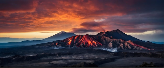 La puissance brute du terrain volcanique capturée à la lumière de l'aube à