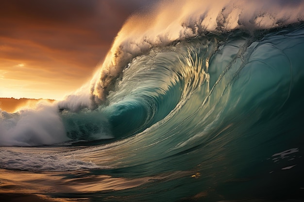 La puissance impressionnante des vagues massives du tsunami qui s'écrasent dans l'océan