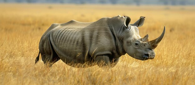 Le puissant rhinocéros dans les hautes herbes