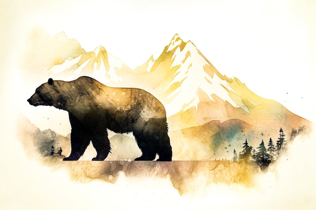 Une puissante illustration d'ours sur un décor de montagne époustouflant