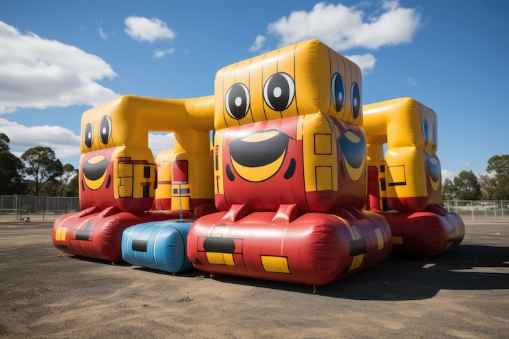 Photo pull gonflable pour enfants jouant sur le terrain de jeu photographie professionnelle