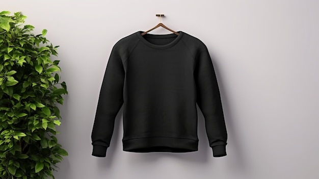 Un pull noir accroché à un porte-vêtements