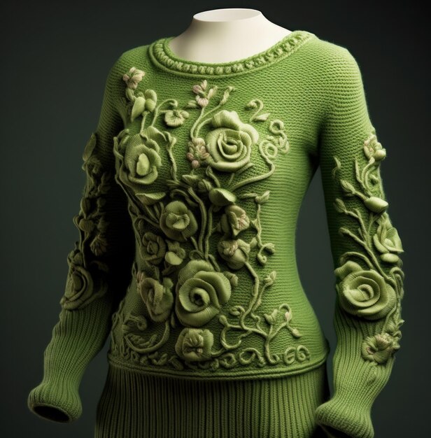 Photo le pull ressemble à un pull vert avec des fleurs dessus.