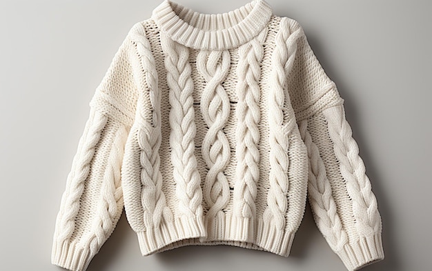 Pull en tricot torsadé sur un fond blanc