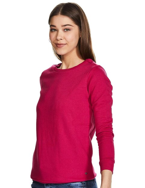 pull uni col rond femme