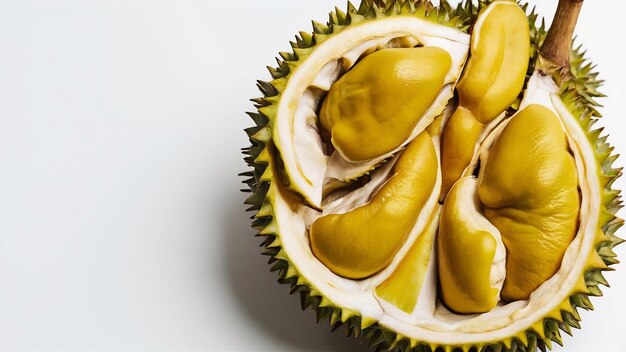 Photo pulpes de durian isolées sur fond blanc