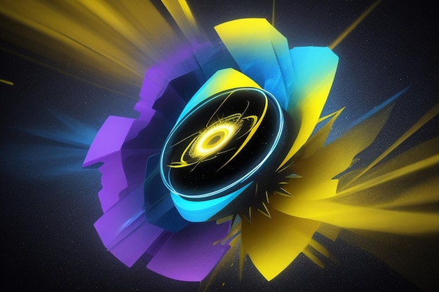 pulsar jaune et indigo forme colorée abstraite style de rendu 3D isolé sur fond transparent