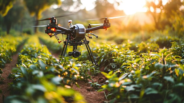 Un pulvérisateur de drones survole les terres agricoles papier peint HD 8K Image photographique générative Ai