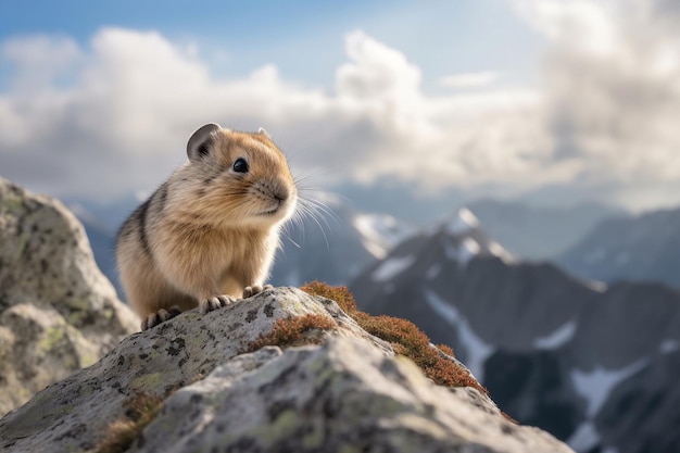 Photo un puma est assis sur un rocher dans les montagnes.