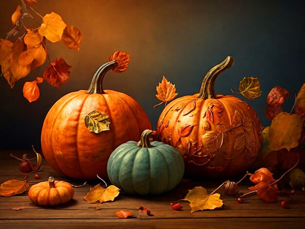 Pumpkins d'automne avec des feuilles