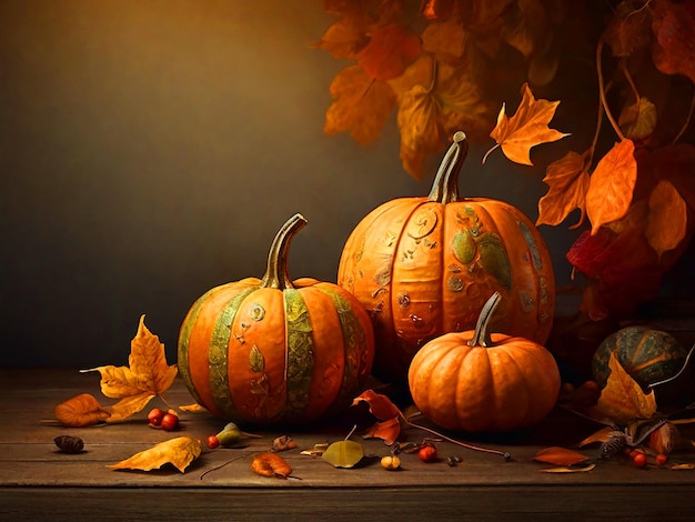 Pumpkins d'automne avec des feuilles
