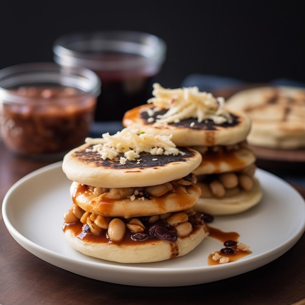 Pupusa salvadoriennes salées avec sauce épicée et salade de laitue et de tomates