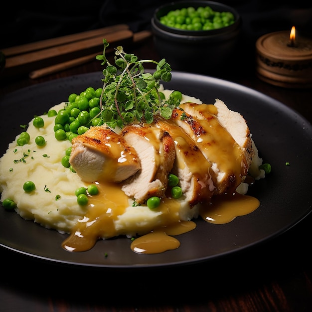 Photo une purée de pommes de terre réaliste avec du poulet