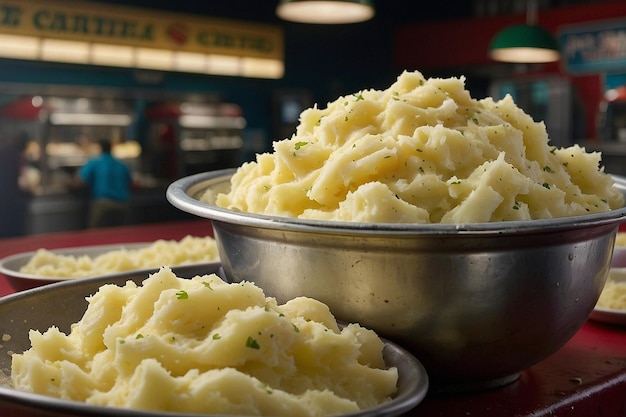 La purée de pommes de terre à un stand de concession d'un événement sportif