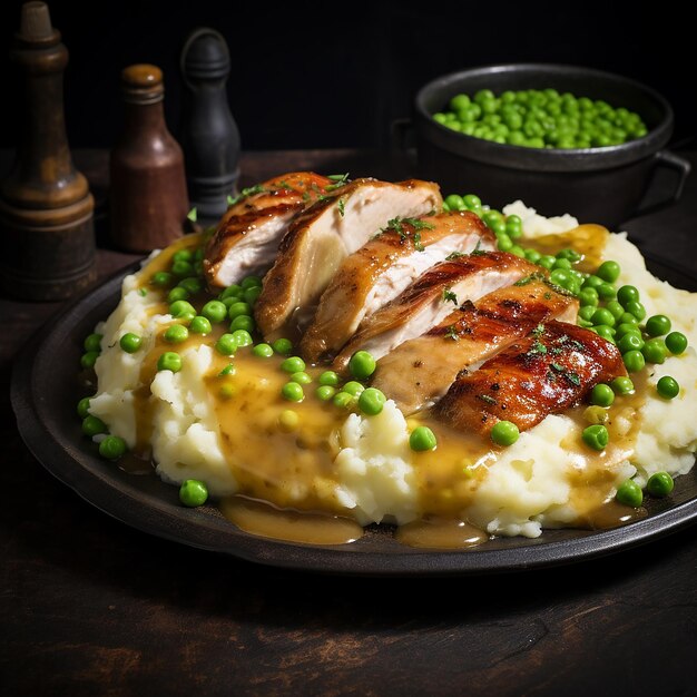 Purée de pommes de terre avec tranches de poulet