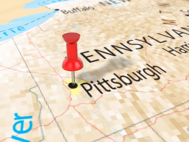 Photo pushpin sur la carte de pittsburgh