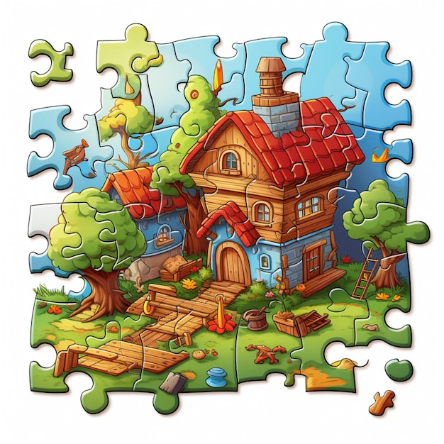 Puzzle 2d dessin animé illustraton sur fond blanc de haute qualité