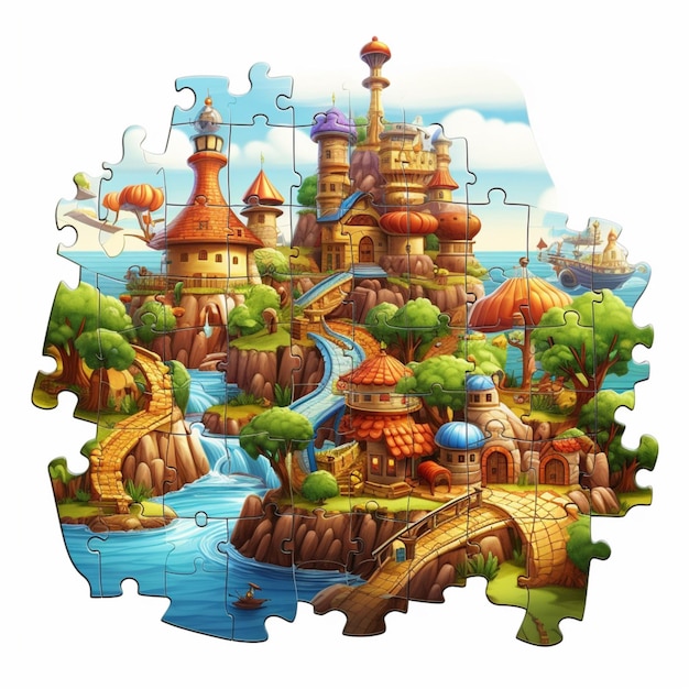 Puzzle 2d dessin animé illustraton sur fond blanc de haute qualité