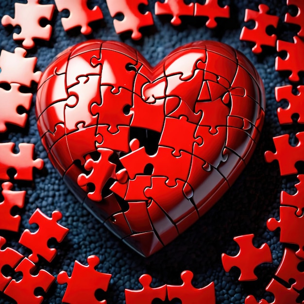 Photo puzzle d'amour romancé avec des pièces manquantes brisées montrées avec un puzzle