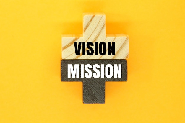 Photo puzzle en bois avec les mots vision et mission