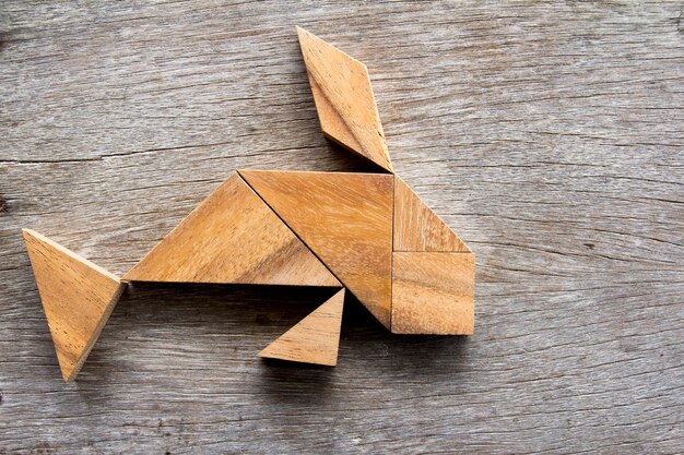 Puzzle en bois tangram en fond de forme de poisson