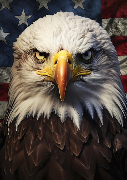 Pygargue à tête blanche avec fond de drapeau américain et visage en colère