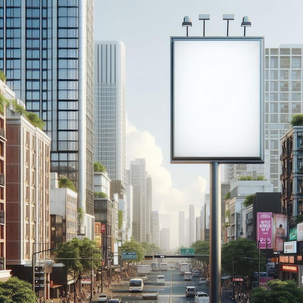 Photo pylône publicitaire blanc monté sur le trottoir vous pouvez insérer votre publicité