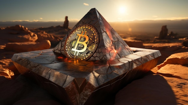 Photo la pyramide de bbitcoin dans le désert