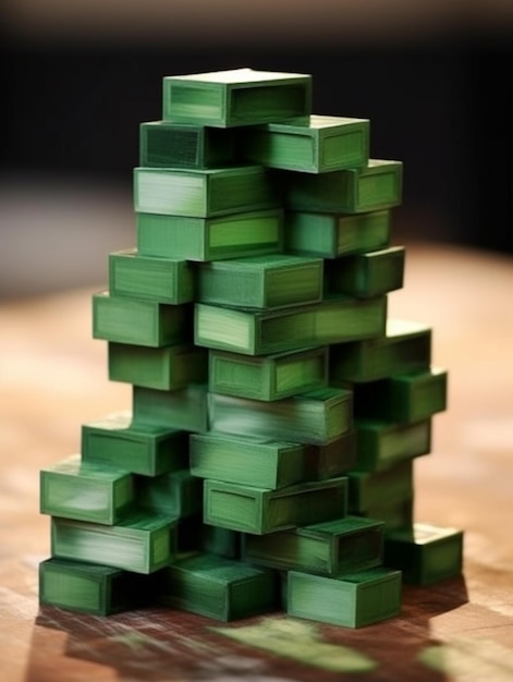 Une pyramide de boîtes vertes avec le mot bambou dessus.