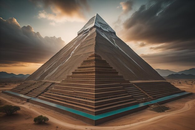 Photo une pyramide créative et colorée sur un fond de couleur solide