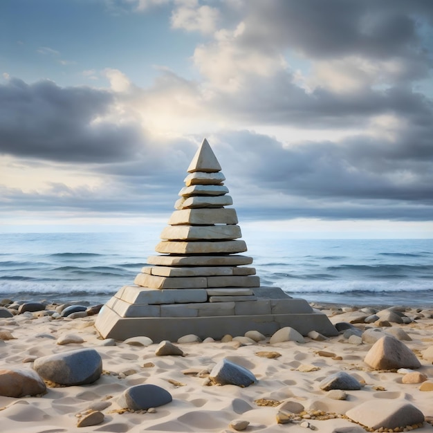 La pyramide de pierre de la sérénité de la mer Baltique surplombant la côte