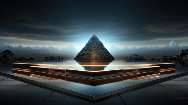 une pyramide avec un reflet d'une pyramide au milieu.