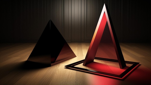 Une pyramide rouge avec le mot pyramide dessus
