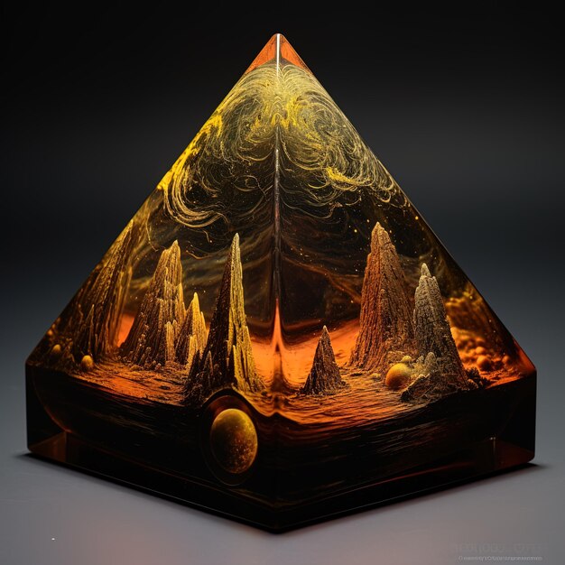 Photo une pyramide en verre avec un paysage de montagne dessus