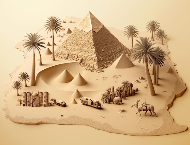 pyramides et palmiers sur l'illustration isométrique du sable des dunes.