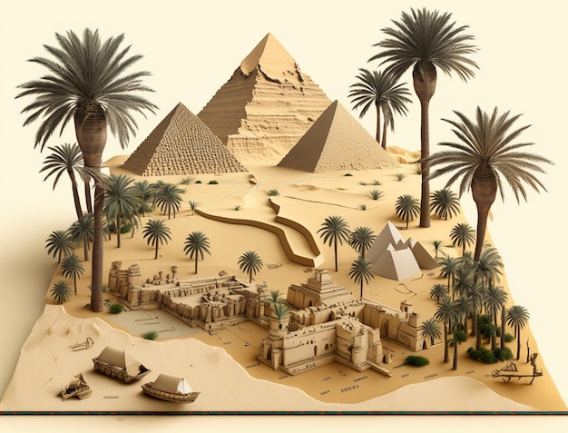 pyramides et palmiers sur l'illustration isométrique du sable des dunes.