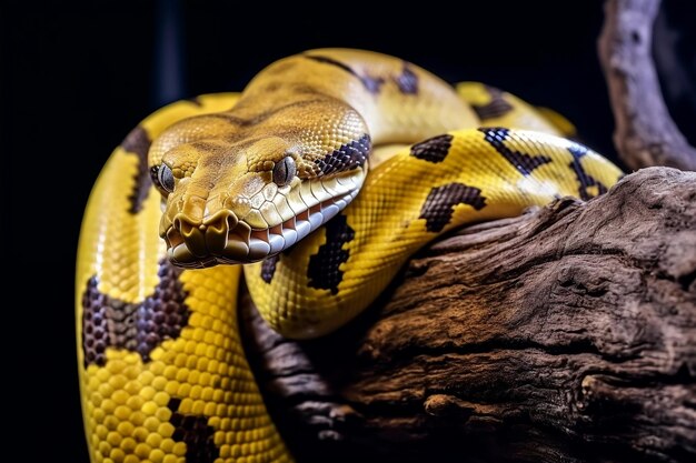 Un python jaune vif s'enroule gracieusement autour d'une branche robuste Generative Ai