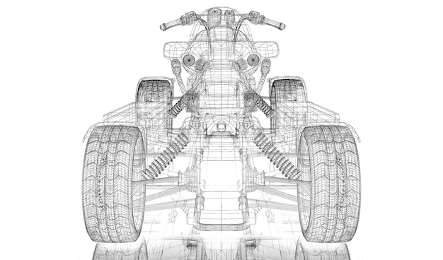 Quad, moto, structure de carrosserie modèle 3D, modèle filaire