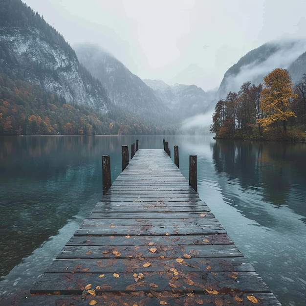 un quai en bois mène à un corps