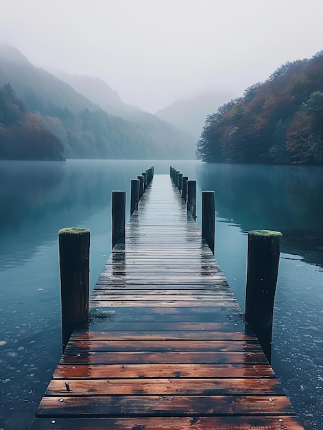 un quai en bois mène à un corps