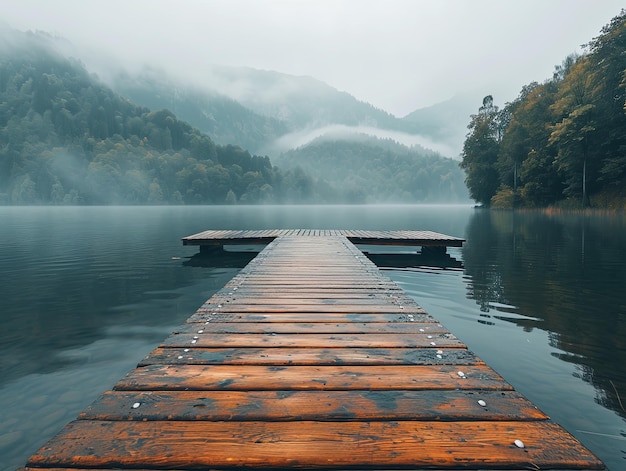 un quai en bois mène à un corps